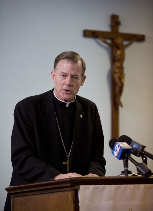 Lennie Mahler  |  The Salt Lake Tribune
Bishop John C. Wester, bishop of the Catholic Diocese of Salt Lake City, speaks to the media Monday, Feb. 11, 2013, at the Pastoral Center in Salt Lake City following the announcement that Pope Benedict XVI is resigning.