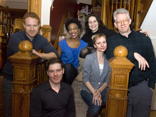 Paul Fraughton  |  The Salt Lake Tribune
The cast of Pioneer Theater's production of "Clybourne Park" seated front left: Brian Normoyle, standing: Kasey Mahaffy, in blue: Erika Rose, back: Celeste Ciulla, front: Tarah Flanagan, and, standing: David Manis.
 Monday, February 4, 2013