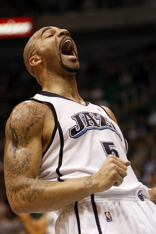 Photo by Chris Detrick  |  The Salt Lake Tribune
Utah Jazz forward Carlos Boozer #5 during the first half of the game at the EnergySolutions Wednesday, February 24, 2010.