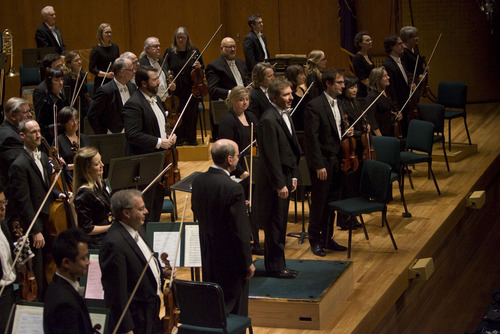Kim Raff  |  The Salt Lake Tribune
Utah Symphony stands before a performance at Abravanel Hall in Salt Lake City on February 15, 2012.