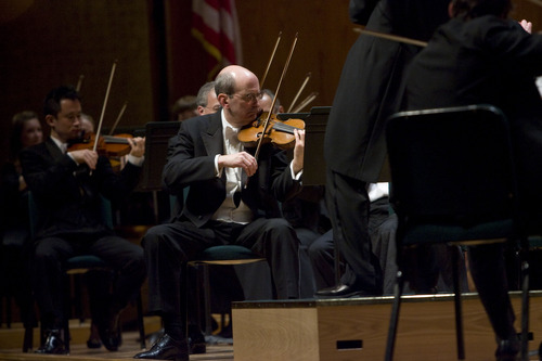 Kim Raff  |  The Salt Lake Tribune
Ralph Matson plays the violin in the Utah Symphony during a performance at Abravanel Hall in Salt Lake City on February 15, 2012.