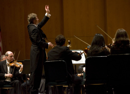 Kim Raff  |  The Salt Lake Tribune
Thierry Fischer conducts the Utah Symphony during a performance at Abravanel Hall in Salt Lake City on February 15, 2012.