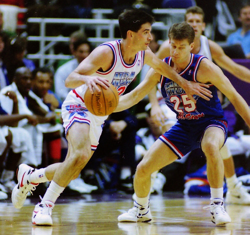 Steve Griffin  | The Salt Lake Tribune 

John Stockton, drives with the ball as Mark Price defends, during the 1993 All Star Game at the Delta Center in Salt Lake City, Saturday, February 21, 1993.