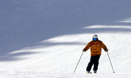 Kim Raff  |  The Salt Lake Tribune
A skier skis down Little Dipper trail Alta Ski Area on Presidents Day, Monday, Feb. 18, 2013.