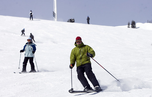 Kim Raff  |  The Salt Lake Tribune
People ski down the Little Dipper trail at Alta Ski Area on Presidents Day, Monday, Feb. 18, 2013.