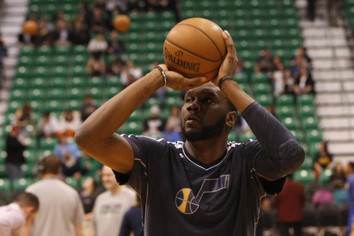 Chris Detrick  |  The Salt Lake Tribune
Utah Jazz center Al Jefferson (25) warms up before the game at EnergySolutions Arena Tuesday February 19, 2013.