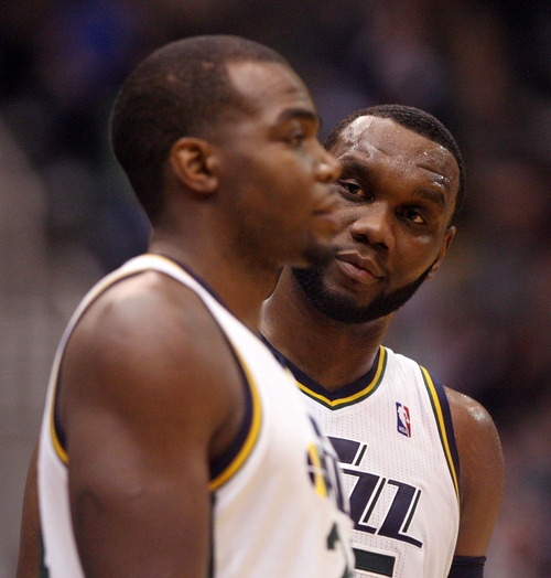 Steve Griffin | The Salt Lake Tribune

Utah's Al Jefferson, left, and Paul Millsap have been total professionals during the countdown to the NBA trade deadline. Both players have been the subject of trade rumors.