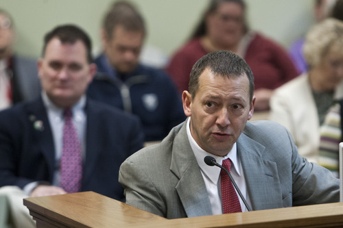 Chris Detrick  |  The Salt Lake Tribune
Representative Paul Ray, R-Clearfield, speaks about HB268 Disorderly Conduct Amendments, during a House Law Enforcement and Criminal Justice Committee meeting Wednesday February 20, 2013.