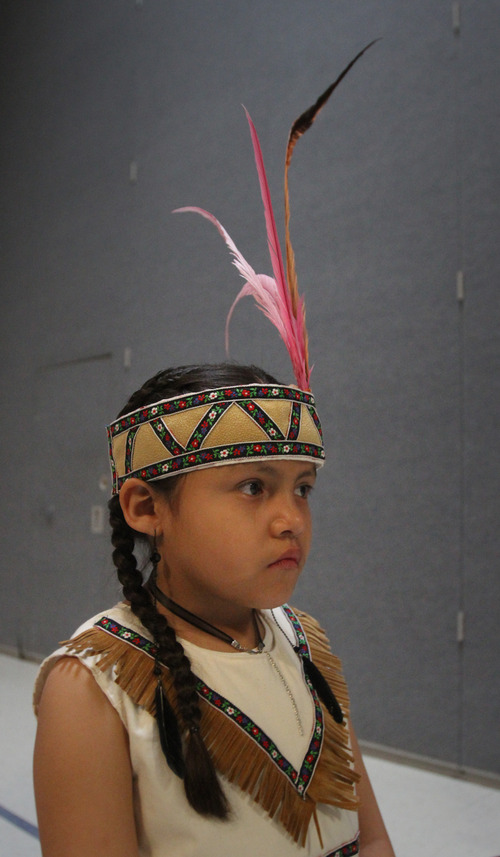 Rick Egan  |  The Salt Lake Tribune 
Pocahontas poses in the wax museum at Copper Canyon Elementary School in West Jordan, Thursday, February 21, 2013. The annual mock wax museum is a third-grade research project.