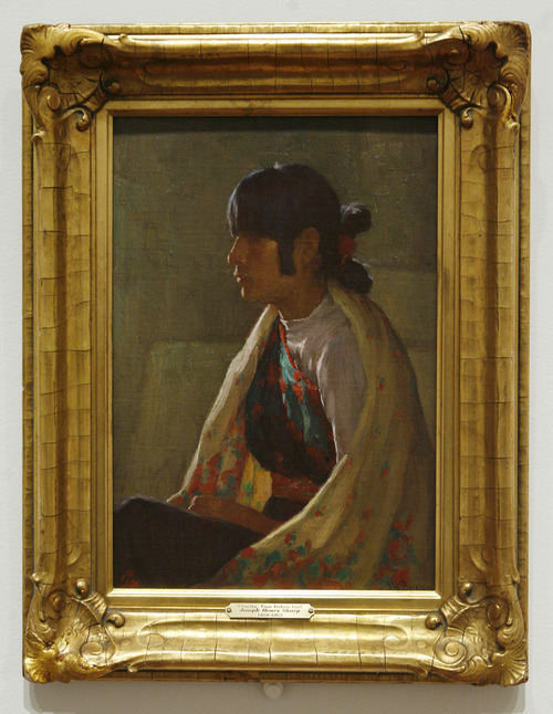 Francisco Kjolseth  |  The Salt Lake Tribune
Joseph Henry Sharp (American, 1859-1953) Crucita, Taos Indian Girl, 1930s Oil on board. "Bierstadt to Warhol: American Indians in the West" is the Utah Museum of Fine Arts' new exhibit including a variety of work from diverse artists, including Albert Bierstadt, Joseph Sharp, Andy Warhol, Shonto Begay and others. The exhibit opens Feb. 15 and runs through Aug. 11, on the University of Utah campus.