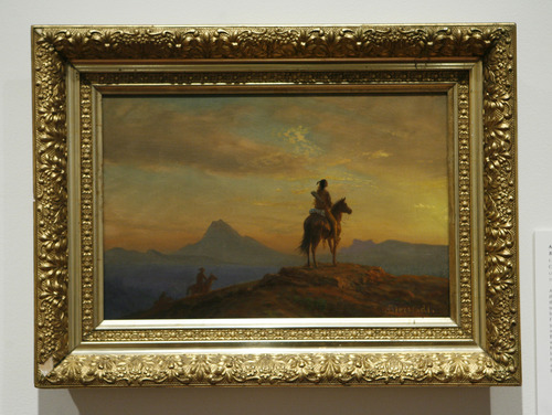 Francisco Kjolseth  |  The Salt Lake Tribune
Albert Bierstadt (American, 1830-1902) The Sentinel c.1860, Oil on board. "Bierstadt to Warhol: American Indians in the West" is the Utah Museum of Fine Arts' new exhibit including a variety of work from diverse artists, including Albert Bierstadt, Joseph Sharp, Andy Warhol, Shonto Begay and others. The exhibit opens Feb. 15 and runs through Aug. 11, on the University of Utah campus.