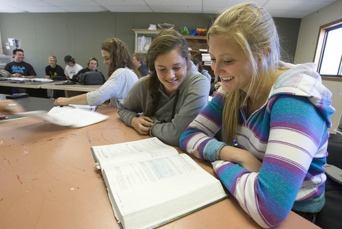 Paul Fraughton | The Salt Lake Tribune
The Winter Sports School in Park City is in the process of becoming a public charter school. In this file photo from October, Taly Polukoff, right, Katy Greene, and Emily Leavens study physics in a classroom at the Winter Sports School at Utah Olympic Park.

 Wednesday, October 10, 2012