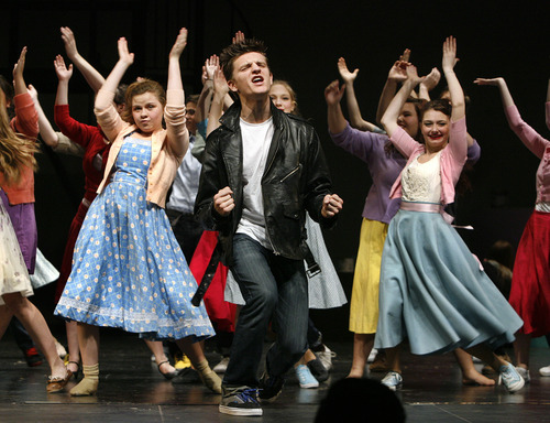 Scott Sommerdorf   |  The Salt Lake Tribune
Zach Garside plays the role of "Chad" in rehearsal of "All Shook Up" at Herriman High on Friday. Herriman High educators received international press when they canceled the production of All Shook Up, but then reinstated it with changes to an Elvis song.