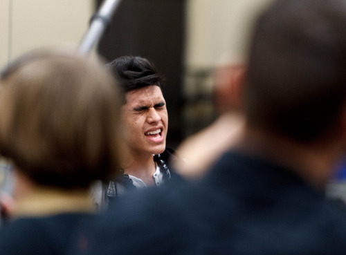 Trent Nelson  |  The Salt Lake Tribune
Ammon Tuimaualuga, 16, of Corona, Calif., sings during auditions for a new boy band Saturday, February 23, 2013 in Highland. Ammon was chosen to join the band Hollintown along with Patch Crowe, 17, of Saratoga Springs. Three Utah teens were chosen in earlier tryouts.