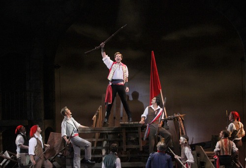 Rick Egan  | The Salt Lake Tribune 

Student revolutionaries storm the barricades in the streets of Paris in the Utah Shakespeare Festival production of "Les Miserables" in performance Aug. 8, 2012.