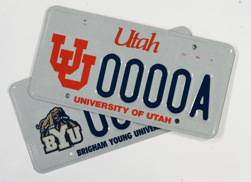 Ute and BYU license plates.   Al Hartmann photo/Salt Lake Tribune   11/13/08