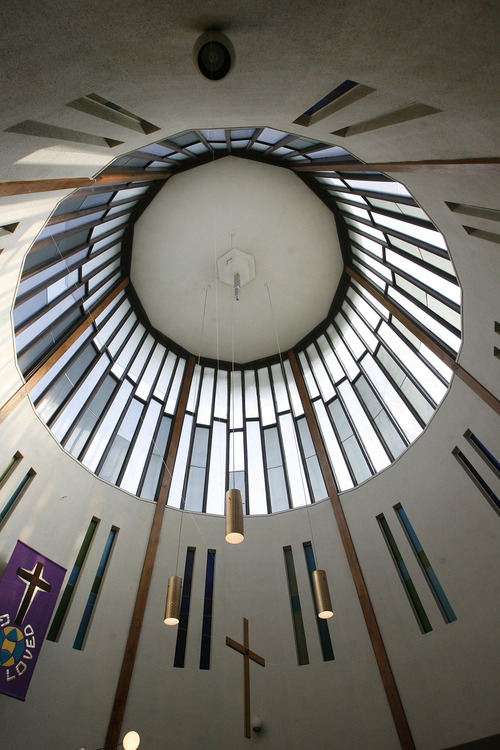 Scott Sommerdorf   |  The Salt Lake Tribune
The distinctive circular design of Mount Tabor Lutheran Church in Salt Lake City, Sunday, Feb. 15, 2013. Local architect Charles Peterson, who still attends services there, designed the church.