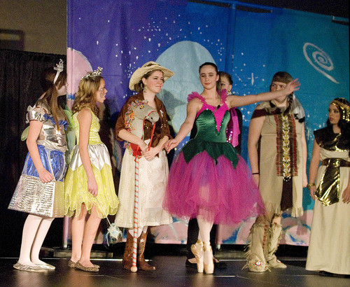 Paul Fraughton  |  The Salt Lake Tribune
Sarah LeGrande as "Trishnakov" is surrounded by her fellow princesses as she dances in the South Valley Youth Theater production of "Metaphasia."
 Thursday, February 21, 2013