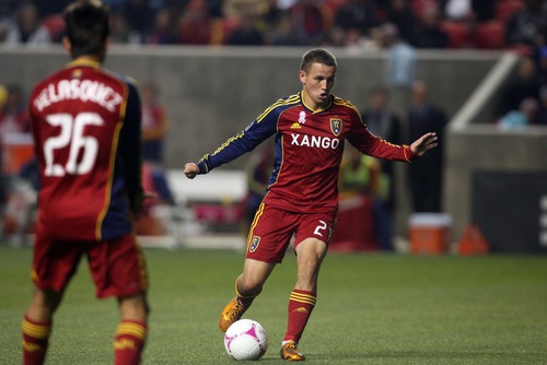 Kim Raff | The Salt Lake Tribune
Real Salt Lake midfielder Luis Gil (21) dribbles down the field during a regular season game against Vancouver FC at Rio Tinto Stadium in Sandy on Oct. 27, 2012. Gil  has been one of the nation's most highly regarded young players throughout his teenage years. RSL expects Gil to have an impact this season.