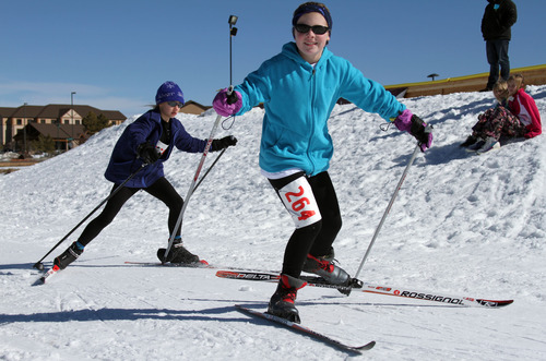 Francisco Kjolseth  |  The Salt Lake Tribune
Reese Whitlock, 10, left, and Ashley Sarfati, 10, both from Salt Lake, participate in the kids biathlon as part of the annual Bryce Canyon Winter Festival being held Feb. 16-18 at Ruby's Inn in Bryce Canyon City.