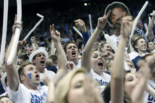Chris Detrick  |  The Salt Lake Tribune
BYU fans cheer during the second half of the game at the Marriott Center Thursday February 28, 2013. Gonzaga won the game 70-65.