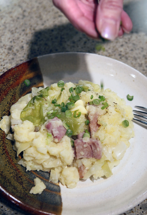 Al Hartmann  |  The Salt Lake Tribune
A hearty Irish potato dish, colcannon, is part of a Viking Cooking School class about how to make the food from PBS's popular "Downton Abbey."