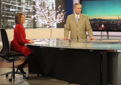 Rick Egan  | The Salt Lake Tribune 

News anchor, Nadine Wimmer (left) and Kevin Eubank, Chief Meteorologist, on the set of the 6:00 news at the KSL studio in Salt Lake City, Wednesday, February 27, 2013.
