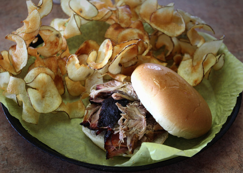 Rick Egan  | The Salt Lake Tribune 

Beef brisket sandwich, at Richard's Round Up BBQ on Main Street in Grantsville.