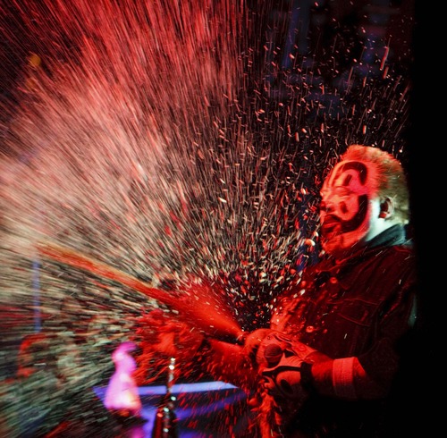 Trent Nelson  |  The Salt Lake Tribune
Violent J of Insane Clown Posse sprays the crowd of Juggalos (ICP fans) with Faygo soda while performing at The Great Saltair on Oct. 1, 2009.