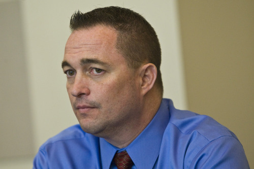 Chris Detrick  |  The Salt Lake Tribune
Sgt. Chad Carpenter speaks during a press conference at the Draper Police Department Wednesday March 6, 2013. Draper police said Wednesday they no longer suspect Daniel Ferry, 32, or Veanuia Vehekite, 31, who Ferry said is his best friend.