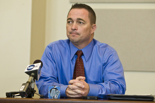 Chris Detrick  |  The Salt Lake Tribune
Sgt. Chad Carpenter speaks during a press conference at the Draper Police Department Wednesday March 6, 2013. Draper police said Wednesday they no longer suspect Daniel Ferry, 32, or Veanuia Vehekite, 31, who Ferry said is his best friend.