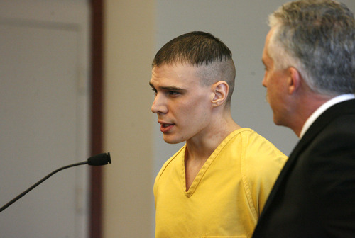 Rick Egan   |  The Salt Lake Tribune

Cody Augustine, 23, makes a statement to the court, in front of Judge Judith Atherton, in 3rd District court, Friday, April 22, 2011. Augustine was sentenced to three years to life in prison for stabbing a teenager with a knife while his friend attacked the same boy with a battle ax 2 1/2 years ago.