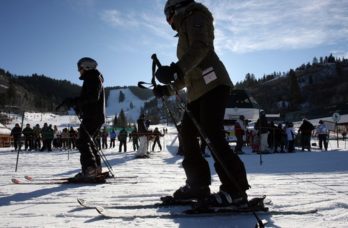 Steve Griffin  |  The Salt Lake Tribune
Skiers enjoy the sunshine at Deer Valley Resort in Park City in 2011. The Park City Council is considering making it a misdemeanor to resell lift tickets.