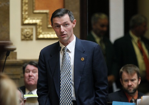 Al Hartmann  |  The Salt Lake Tribune
Rep. Michael Kennedy, R-Alpine, who is a medical doctor speaks in favor of passing HB391S2, Prohibition of Medicaid Expansion in the Utah House of Representatives Monday March 11.