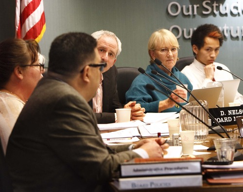 Leah Hogsten  |  The Salt Lake Tribune
Michael Clara, (left) a Salt Lake City School Board member who filed a complaint with the U.S. Department of Education, asserting there are too many ineffective and inexperienced teachers in west-side schools was in the hot seat Tuesday, March 5, 2013, as members of the teacher's association addressed Clara at the Salt Lake City School District meeting.