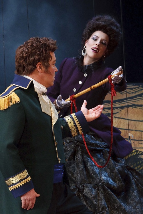 Leah Hogsten  |  The Salt Lake Tribune
Tamino (Robert Breault) confronts the Queen of the Night (Audrey Luna) in Utah Opera's production of Mozart's "The Magic Flute."