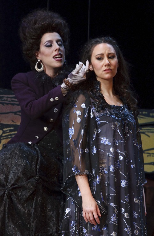 Leah Hogsten  |  The Salt Lake Tribune
The Queen of the Night (Audrey Luna) tries to bend her daughter, Pamina (Anya Matanovic), to her will in Utah Opera's production of Mozart's "The Magic Flute."