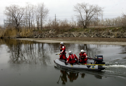 Kim Raff  |  The Salt Lake Tribune
Salt Lake County Search and Rescue and the South Salt Lake Police Department search the Jordan River for Benjamin Thomas Hyde in South Salt Lake on March 15, 2013. Hyde, who has mental and physical disabilities, has been missing since Wednesday evening.