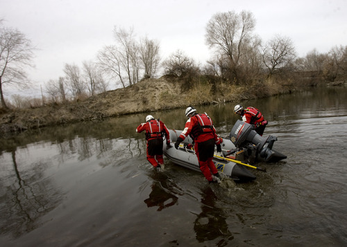Kim Raff  |  The Salt Lake Tribune
Salt Lake County Search and Rescue aids the South Salt Lake Police Department in searching the Jordan River for Benjamin Thomas Hyde in South Salt Lake on March 15, 2013. Hyde, who has mental and physical disabilities, has been missing since Wednesday evening.