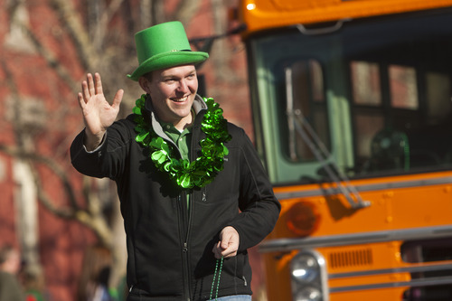 Chris Detrick  |  The Salt Lake Tribune
Salt Lake County Mayor Ben McAdams participates in the Salt Lake City St. Patrick's Day parade Saturday March 16, 2013. The annual parade showcasing Utah's Irish heritage, which celebrates its 35th year today, claims its roots in the first Irish immigrants brought to the state by Park City's mining boom, and even Irish-American soldiers stationed at Fort Douglas as early as 1862.