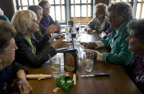 Kim Raff  |  The Salt Lake Tribune
Members of The Utah Sunday Singles Social Group socialize during one of the group's gatherings at Mimi's Cafe in Murray on March 17, 2013. The group, a social outlet for single people over 50, celebrates its 40th anniversary.