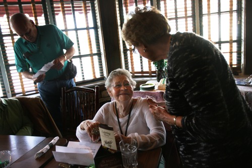 Kim Raff  |  The Salt Lake Tribune
Members of The Utah Sunday Singles Social Group, Annemarie Campbell, right, talks with Ardis Evans, who has been with the group for 16 years, during one of the group's gatherings at Mimi's Cafe in Murray on March 17, 2013. The group, a social outlet for single people over 50, is celebrating its 40th anniversary.