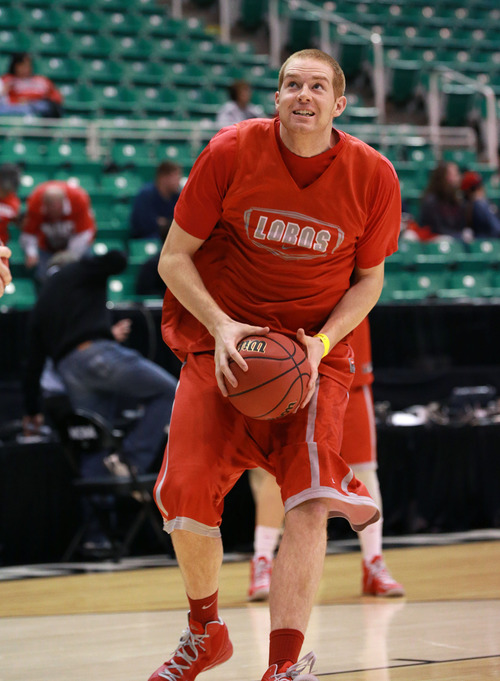 Scott Sommerdorf   |  The Salt Lake Tribune
New Mexico C Alex Kirk, during the New Mexico Lobos practice at Energy Solutions Arena, Wednesday, March 20, 2013.