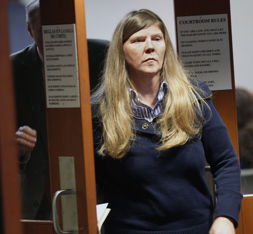 Al Hartmann  |  The Salt Lake Tribune
Cheryl Anne Kidd, a UTA bus driver who hit and killed Richard "Mr. Downtown" Wirick last year, makes her first court appearance on two misdemeanor counts in Judge John Baxter's Justice Court in Salt Lake City Thursday March 21.