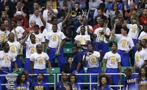 Trent Nelson  |  The Salt Lake Tribune

The Southern University band reacts to the game as they face Gonzaga in the NCAA tournament at EnergySolutions Arena on Thursday, March 21, 2013.