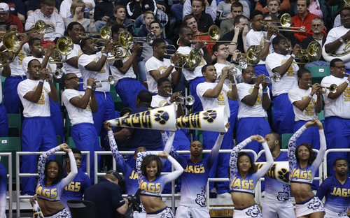 Trent Nelson  |  The Salt Lake Tribune

The Southern University band performs as they face Gonzaga in the NCAA tournament at EnergySolutions Arena on Thursday, March 21, 2013.