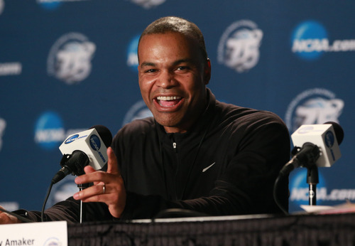 Scott Sommerdorf   |  The Salt Lake Tribune
Harvard head coach Tommy Amaker speaks at a press conference after their practice session, Friday, March 22, 2013.