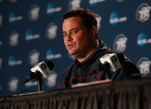 Scott Sommerdorf   |  The Salt Lake Tribune
Arizona head coach Sean Miller at a press conference after their practice session, Friday, March 22, 2013.