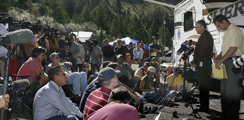 Huntington - Richard Strickler, Assistant Secretary for the Mine Safety and Health Administration, speaks to reporters Aug. 9, 2007, at the command post for the Crandall Canyon Mine rescue effort. 
Trent Nelson/The Salt Lake Tribune
