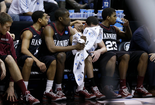 Trent Nelson  |  The Salt Lake Tribune

The Harvard bench watches as they fall to the Arizona Wildcats in the NCAA tournament at EnergySolutions Arena on Saturday, March 23, 2013.